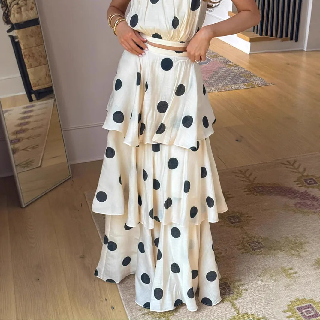 French Retro Holiday Women Long 2 Piece Elegant Polka Dot LADYLYS