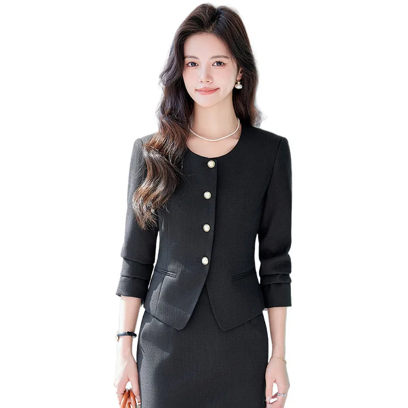 Women's 2-Piece Business Skirt Suit – Long Sleeve Blazer & Midi Skirt | Office Professional Set