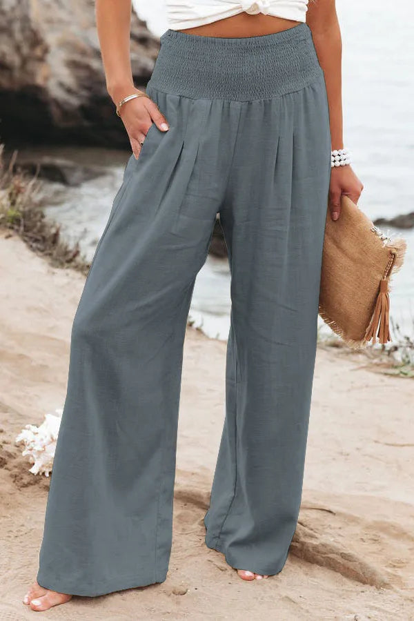 Women's High-Waist Wide Leg Pants — Drawstring Elastic Waist | Casual Beach Trousers | Plus Size