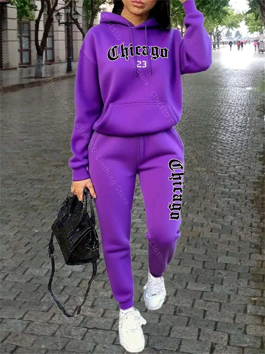 CHICAGO Women's Hoodie & Pants Tracksuit Set — Loose Fit Streetwear Jogging Suit