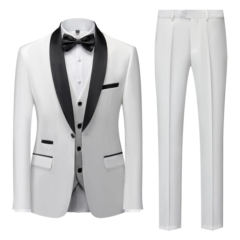 Lapel Black Collar 3 Pcs Suit Set Coat Vest Trousers LADYLYS