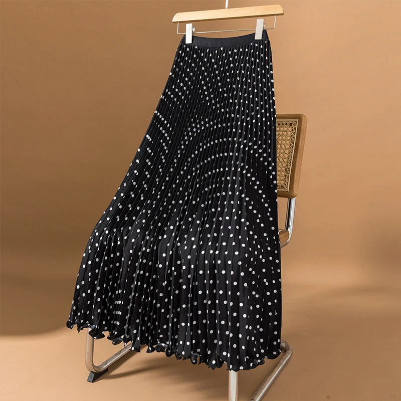 Polka Dot Pleated Long Skirt Women Fashion Elastic High Waisted Slim Dance Beach Skirt LADYLYS