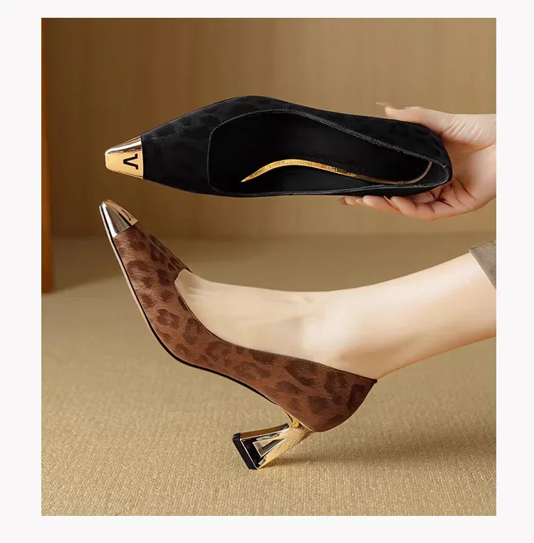 Elegant French Style High Heels – Leopard Print, Low Cut, Evening Shoes
