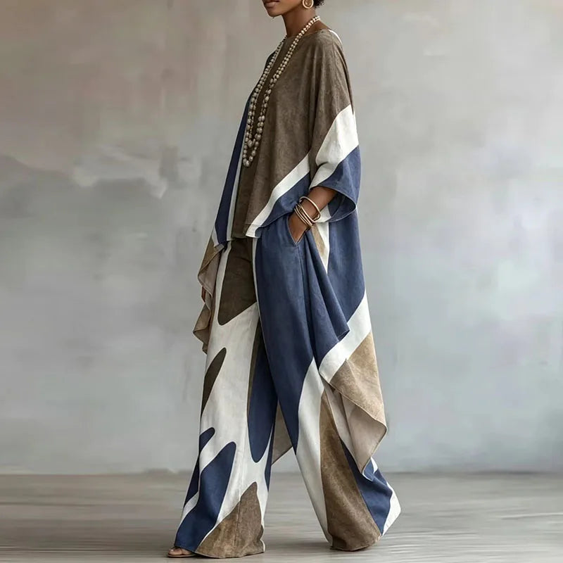 Elegant Contrast Color 2-Piece Set – Vintage Irregular Hem, Women's Outfit