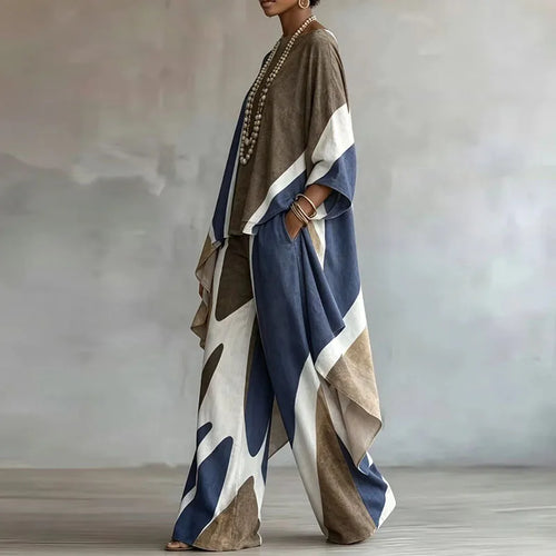 Elegant Contrast Color 2-Piece Set – Vintage Irregular Hem, Women's Outfit