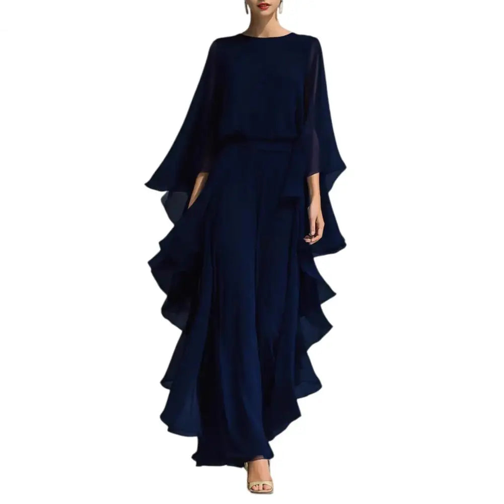 Slegant Suits 2pcs Sets Ruffle Bell Sleeve Shirt and High Waisted Wide Leg Pants Two Pieces LADYLYS