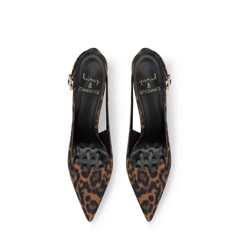 Leopard Pattern Pointed French Luxury Small Comfortable Thin Heel Versatile High Heel Sandals for Women LADYLYS