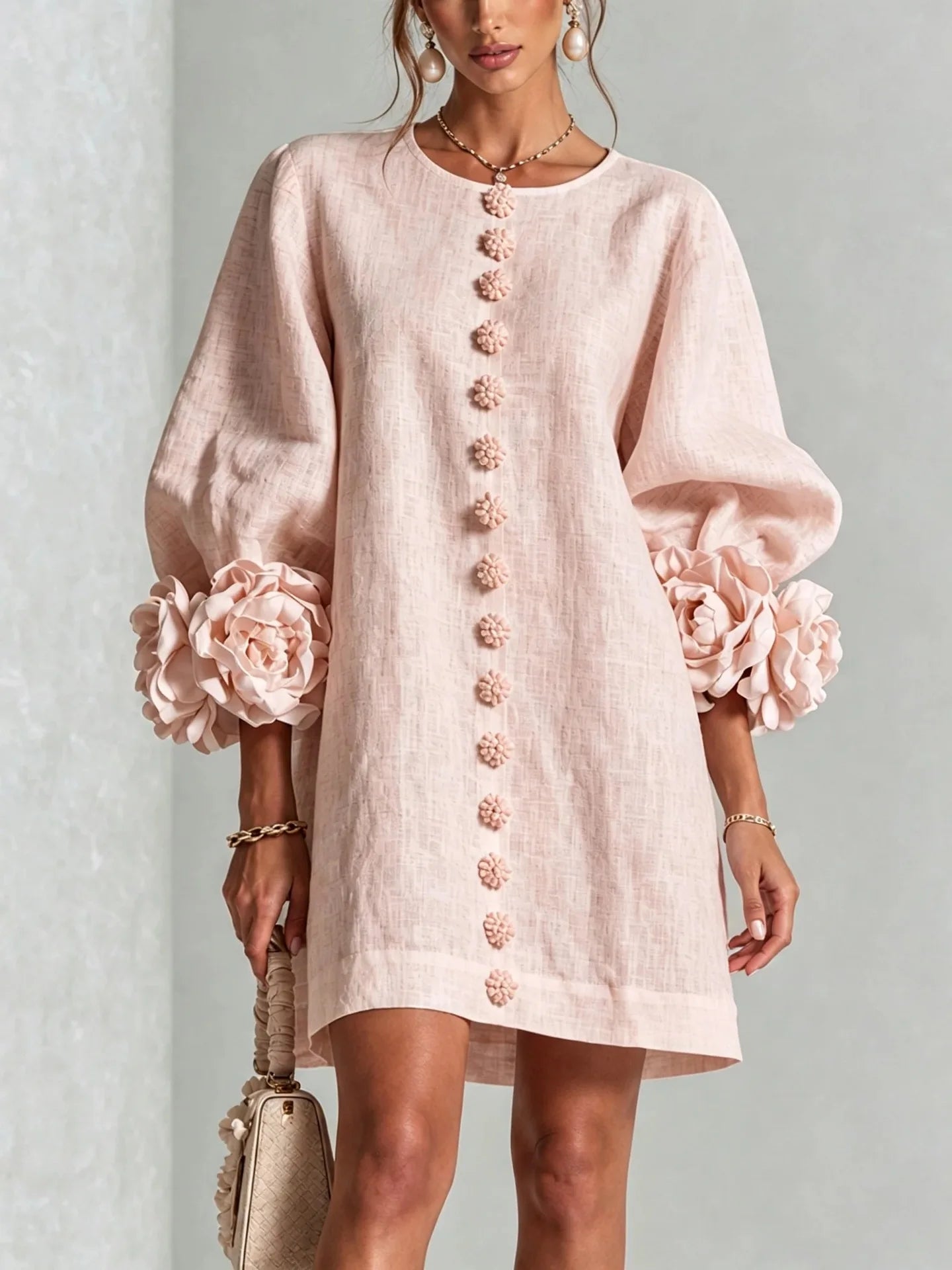 Women's Puff-Sleeve Appliqué Mini Dress