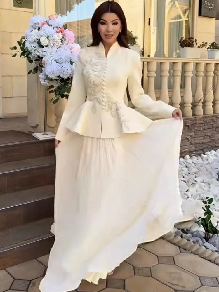 Women’s V-Neck Blouse and A-Line Skirt Two-Piece Set