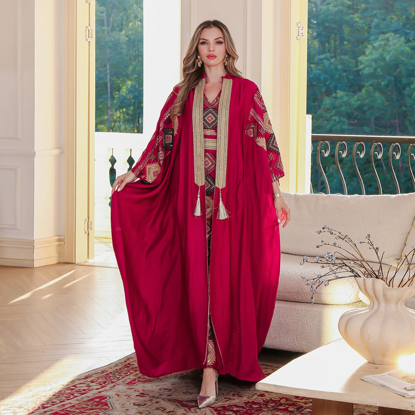 Luxury Embroidered Abaya Two-Piece Set Muslim Women's Dubai Evening Gown Kaftan Dress LADYLYS
