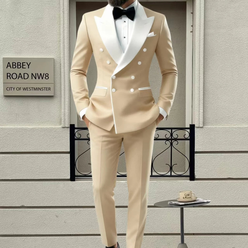 Men's 2-Piece Casual Smoking Set White Lapel Blazer Pants LADYLYS