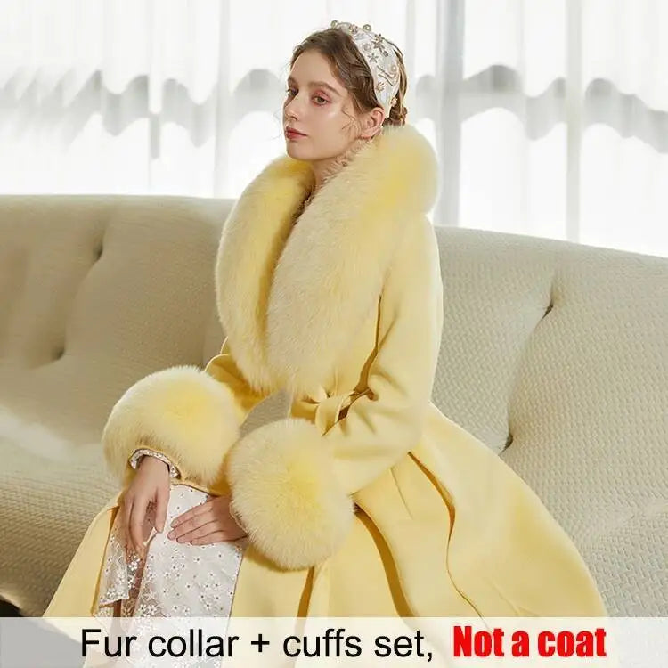 Women's Real Fur Collar and Cuffs Set, Fluffy Winter Scarf
