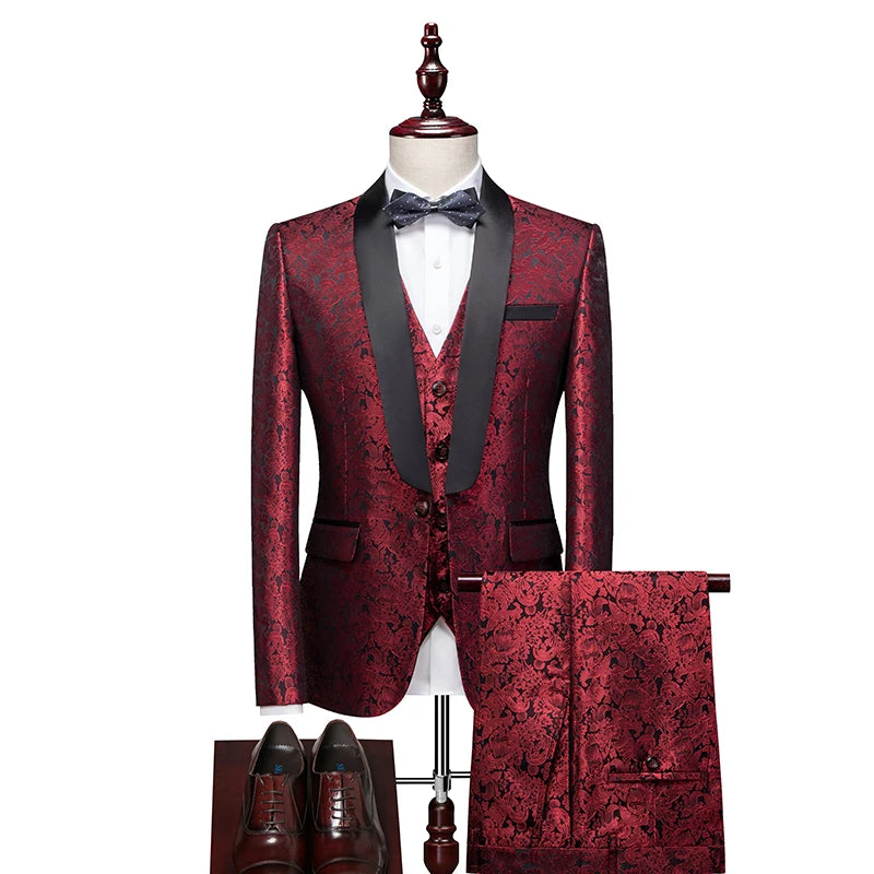 Men's Slim Fit 3-Piece Suit Set – Blazer, Vest & Trousers