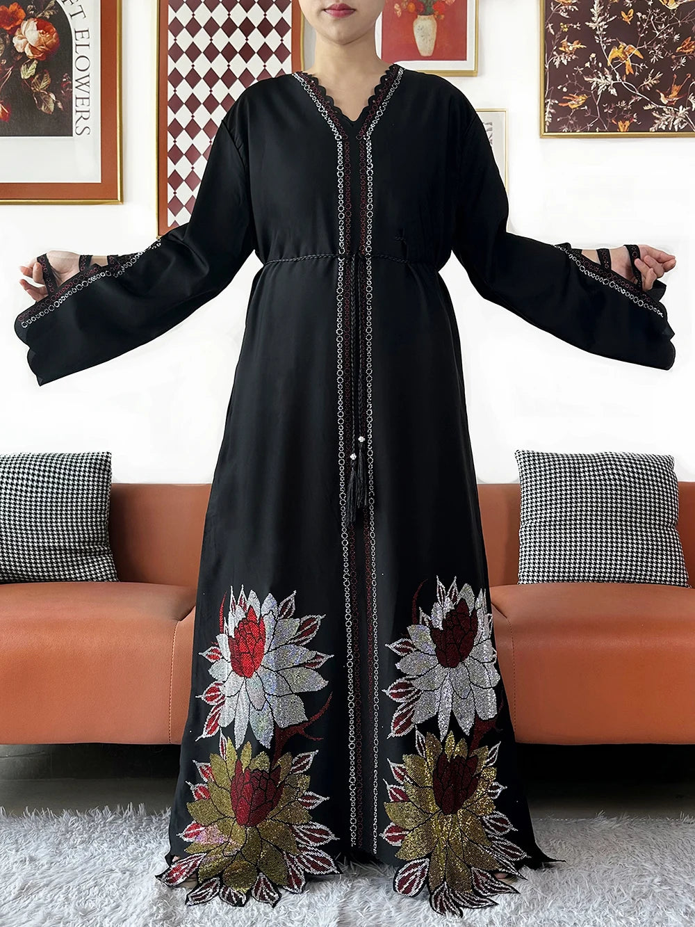 Muslim Party Dress Chiffon Diamond Long Sleeve Casual LADYLYS