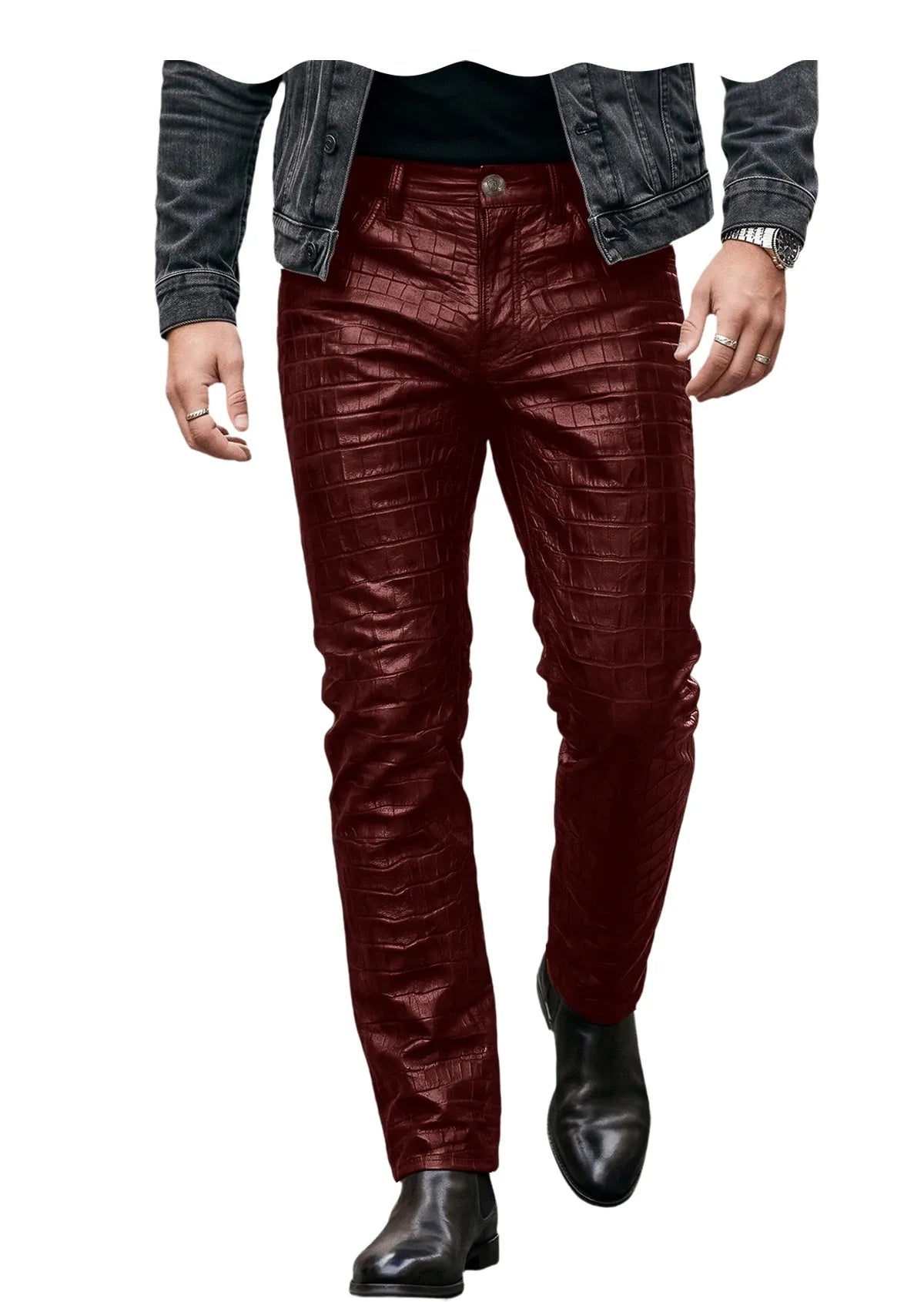 Men's Croc-Embossed Faux Leather Slim-Fit Trousers