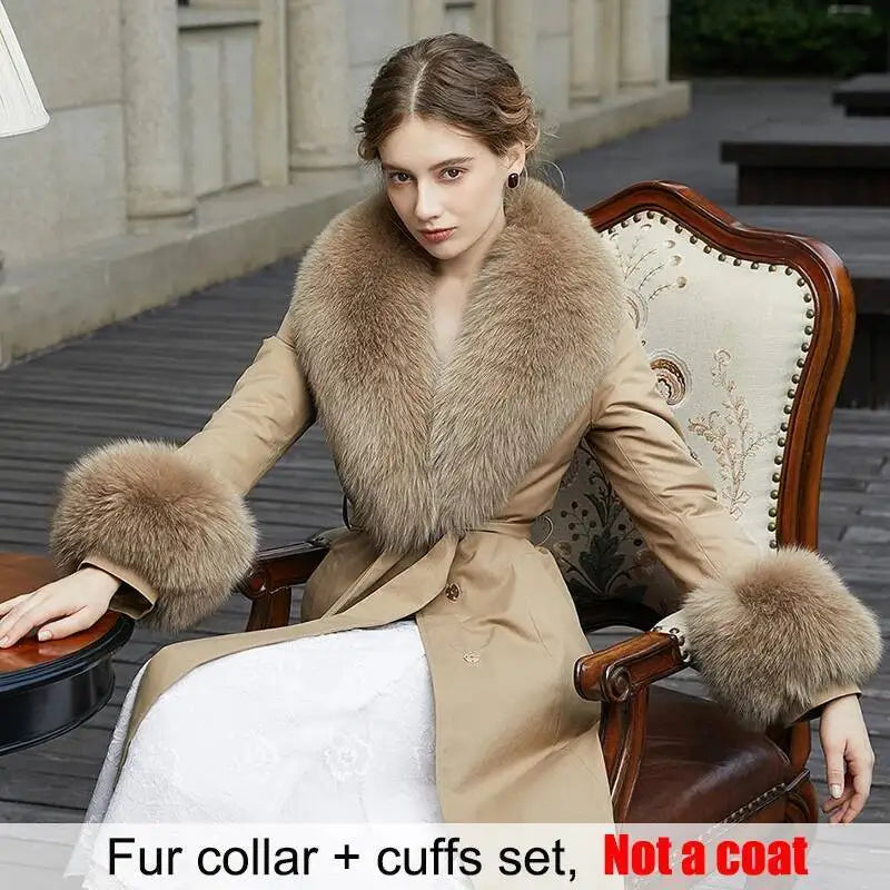 Women's Real Fur Collar and Cuffs Set, Fluffy Winter Scarf