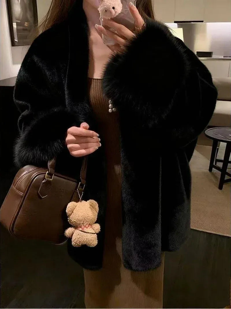 Women's Relaxed-Fit Faux Mink Fur Jacket