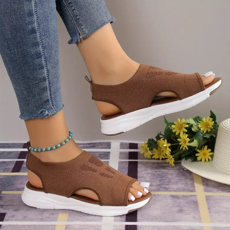Comfortable Round Toe Thick Sole Solid Color Shoes Mesh Breathable LADYLYS