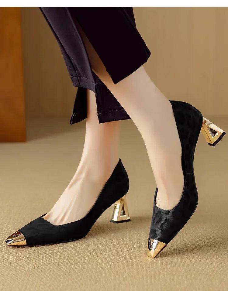Elegant French Style High Heels – Leopard Print, Low Cut, Evening Shoes
