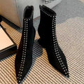 Women's Pointed Toe Ankle Boots – 7cm Square Heel, French Style Winter Boots