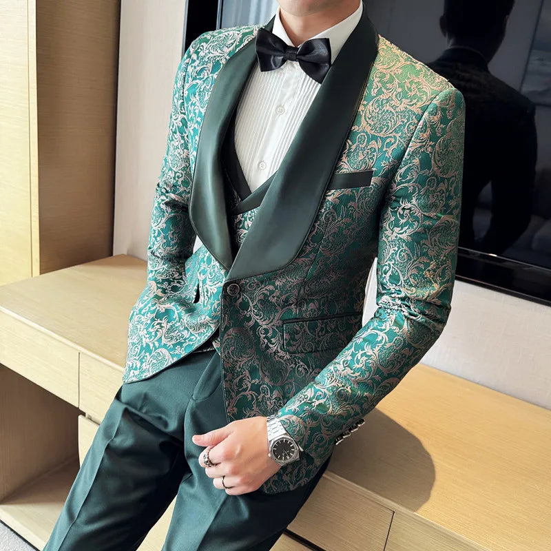 Men's British Style Business Casual Three-Piece Vest Trousers High-Density Jacquard suit LADYLYS
