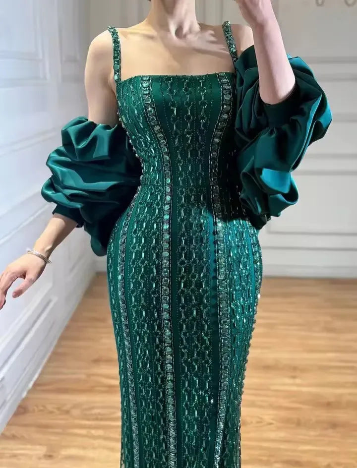 Satin A-Line Prom Dress with Crystal Beading