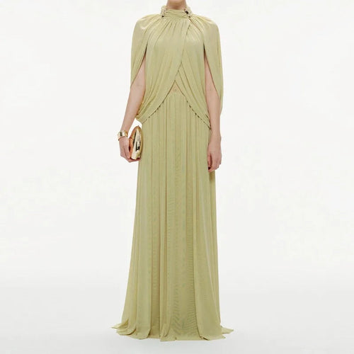 Pleated Chiffon Maxi Dress - Flutter Sleeve Dress
