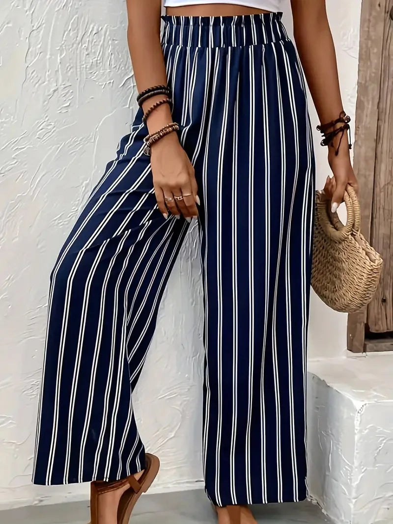 Striped Wide-Leg Pants Women loose Casual LADYLYS