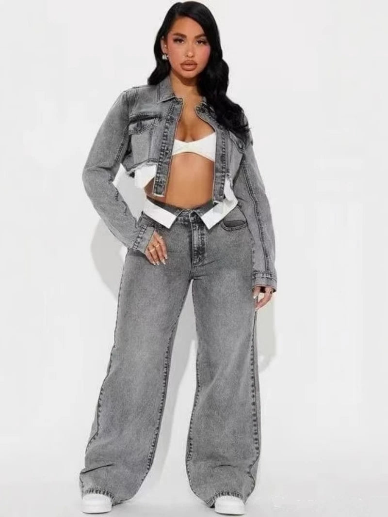 Streetwear Denim 2 Piece Sets Long Sleeve Jean LADYLYS