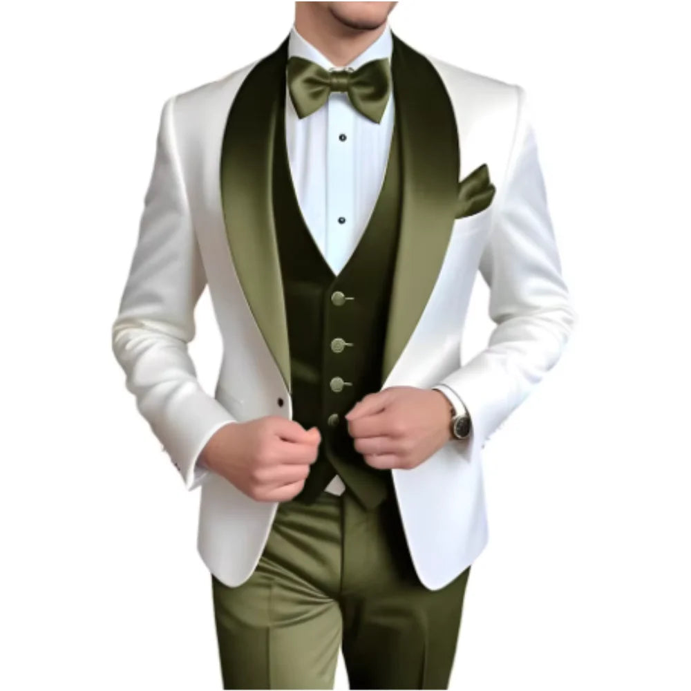 3-Piece Tuxedo with Scarf Lapel Smoking Suit LADYLYS