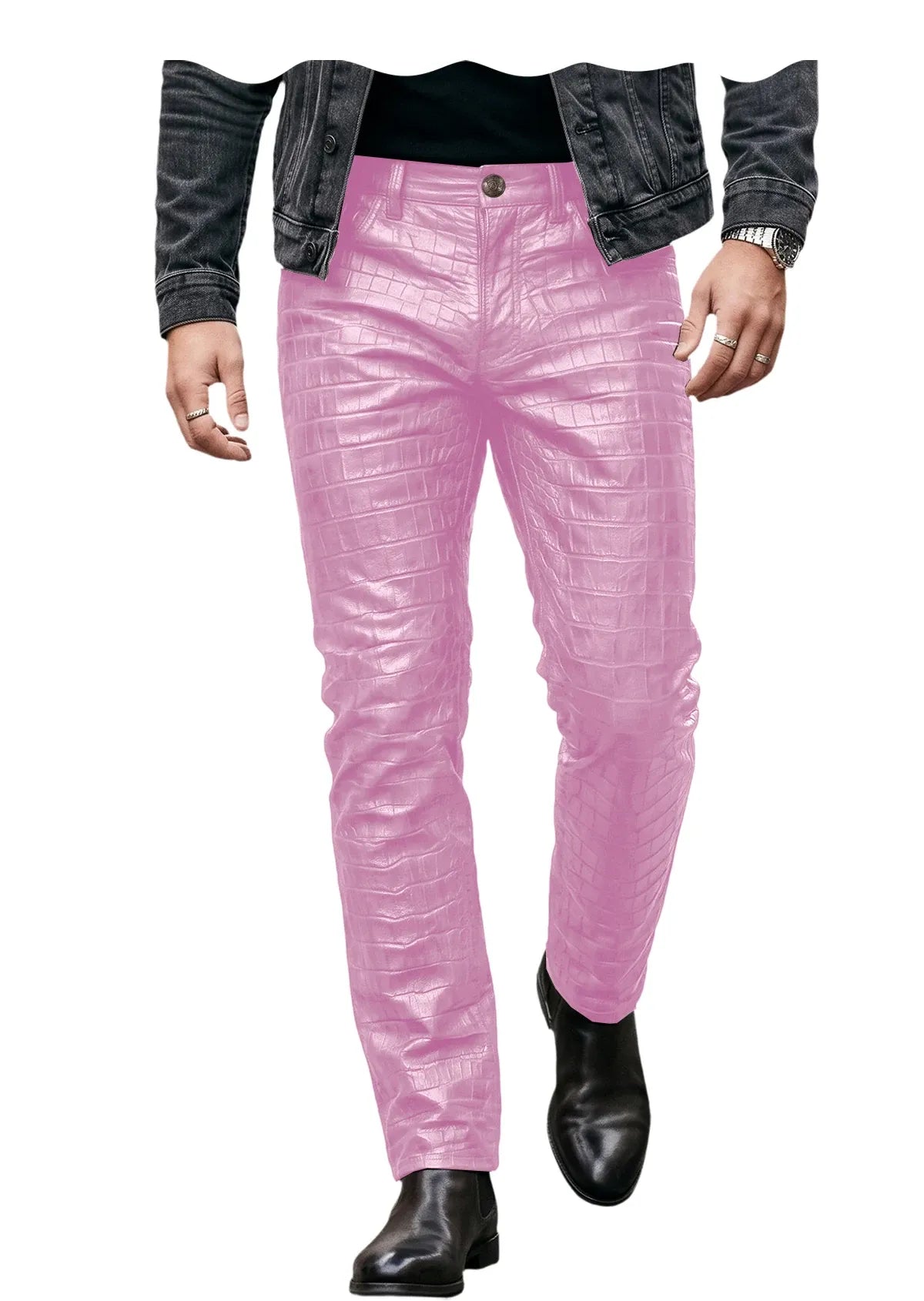 Men's Croc-Embossed Faux Leather Slim-Fit Trousers