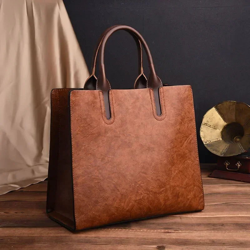 Vintage PU Tote Bag for Women – Shoulder & Crossbody Handbag