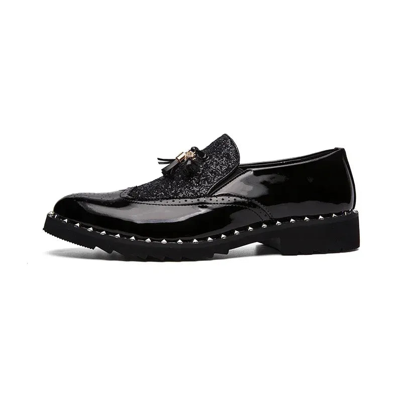Men's Sequin Loafers in Black & Black Gold