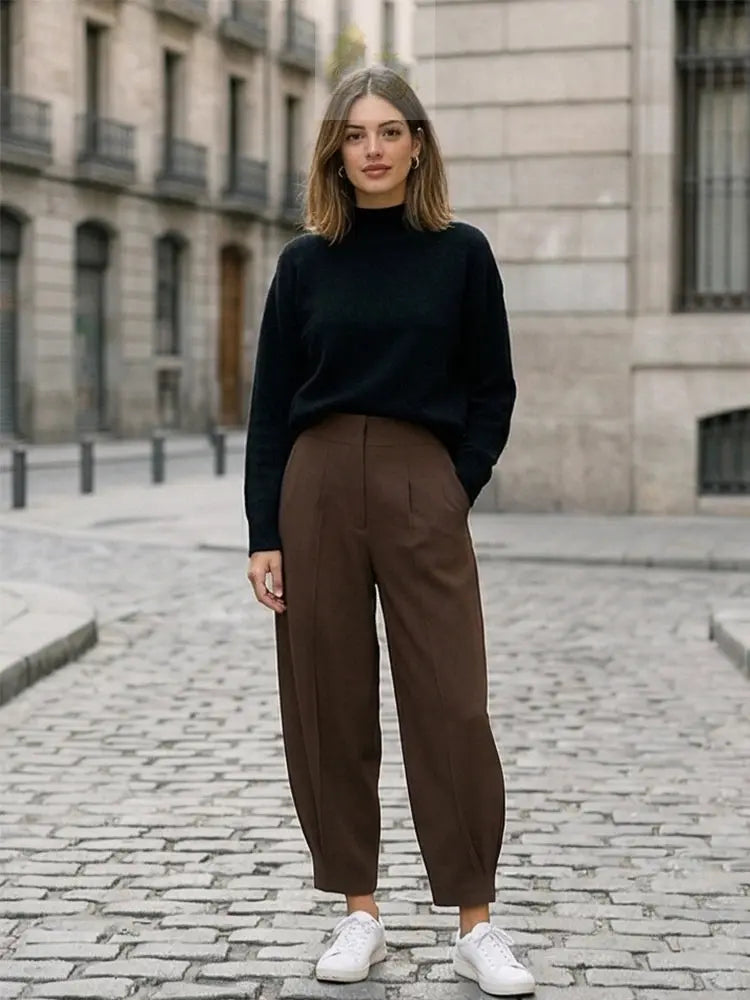 Willshela Women Fashion Solid Front Zipper Pleated Wide Leg Pants Vintage LADYLYS