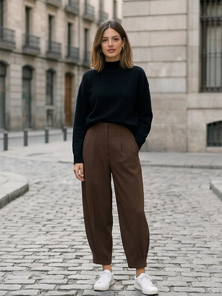 Willshela Women Fashion Solid Front Zipper Pleated Wide Leg Pants Vintage LADYLYS