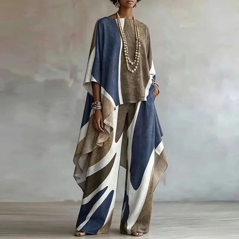 Elegant Contrast Color 2-Piece Set – Vintage Irregular Hem, Women's Outfit