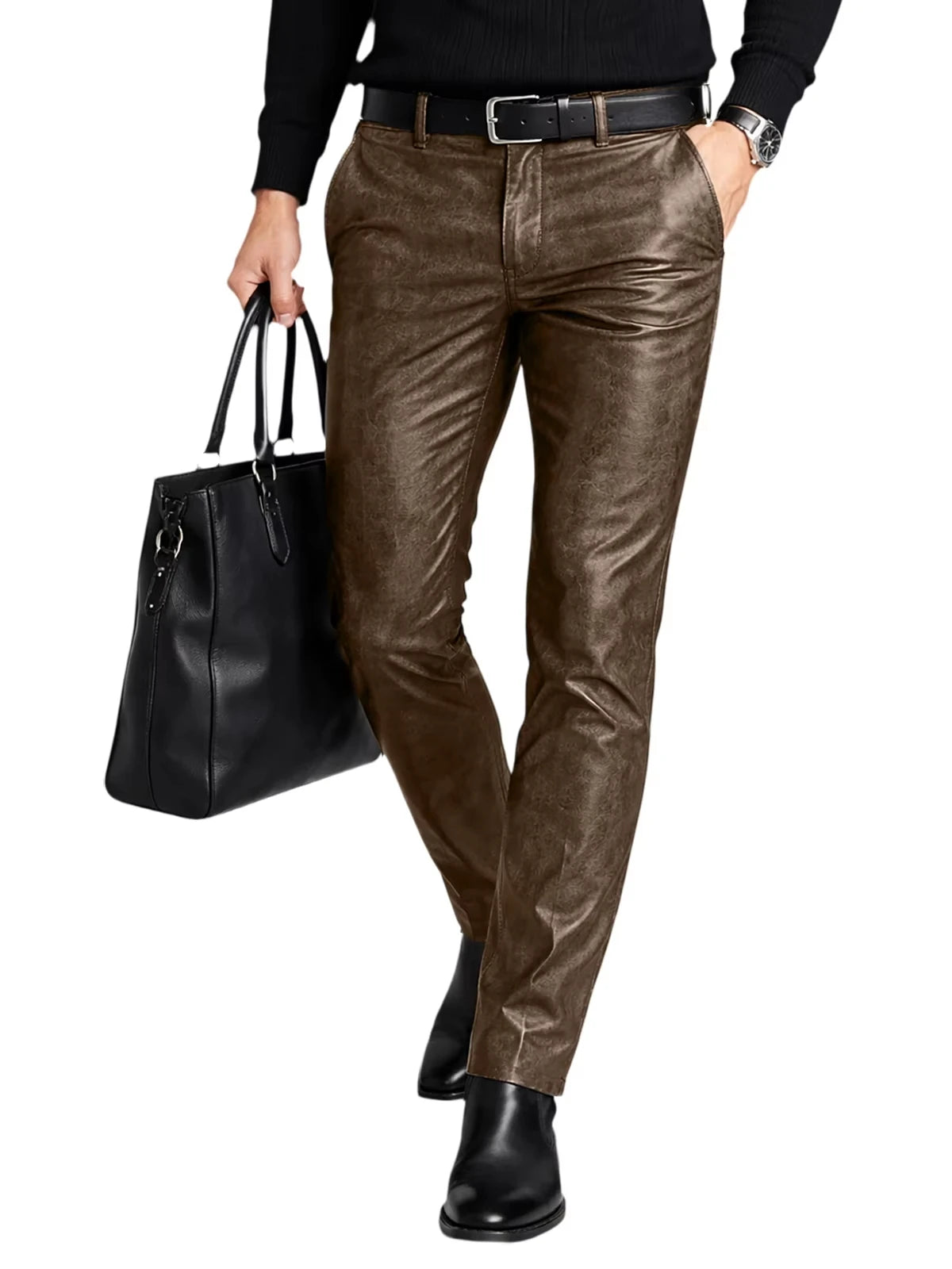 Men's Faux Leather Straight-Leg Biker Pants