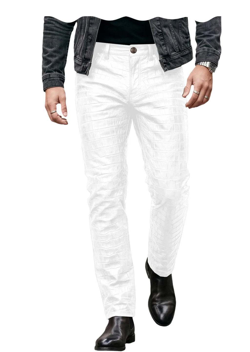 Men's Croc-Embossed Faux Leather Slim-Fit Trousers