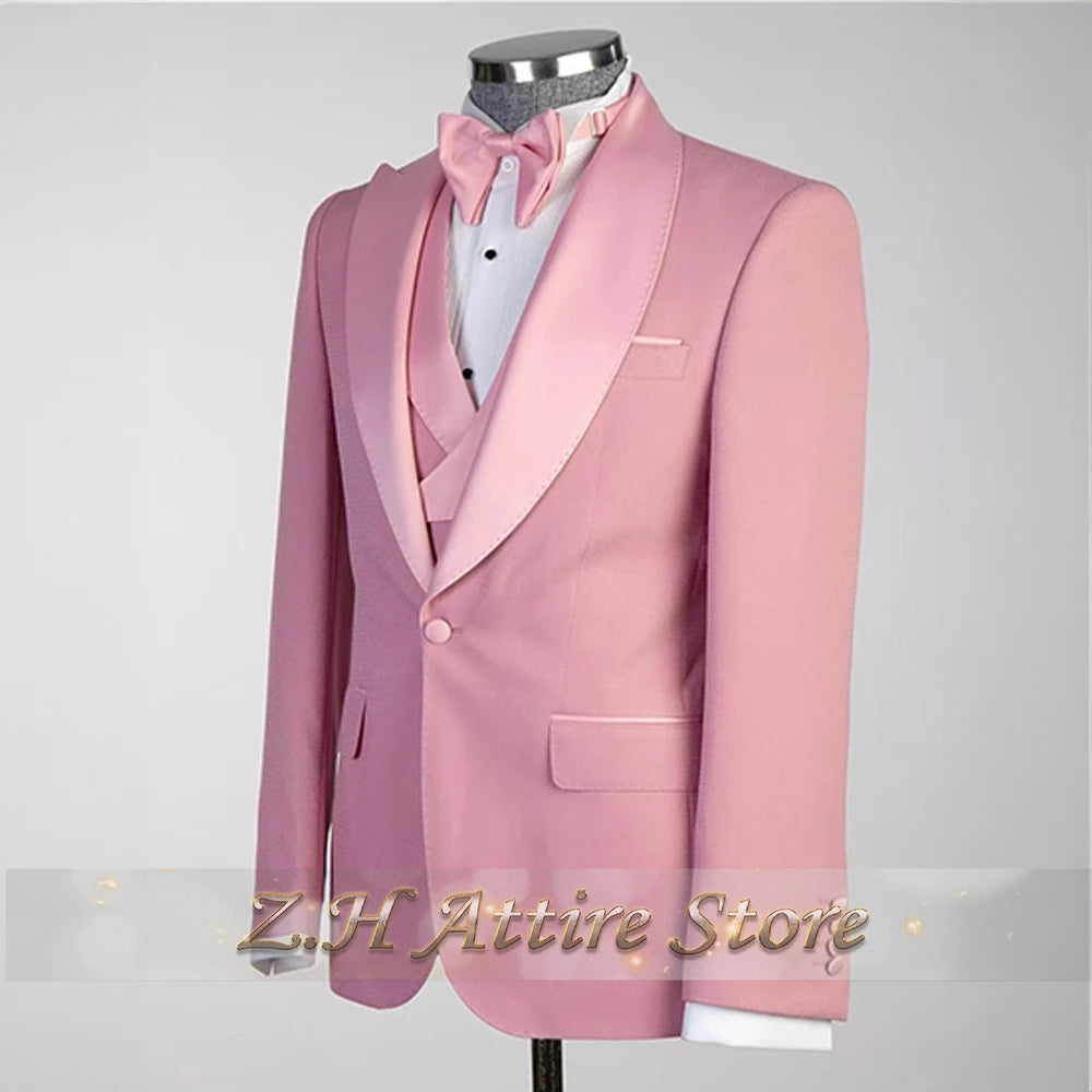 Elegant men's 3pcs suit spliced satin lapel jacket vest pants LADYLYS