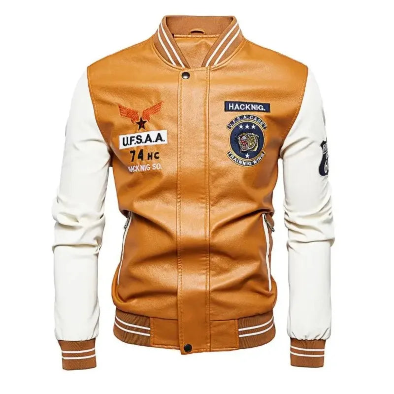 Men's Slim-Fit PU Leather Moto Jacket – Zip-Up, Wool-Lined, Multi-Color