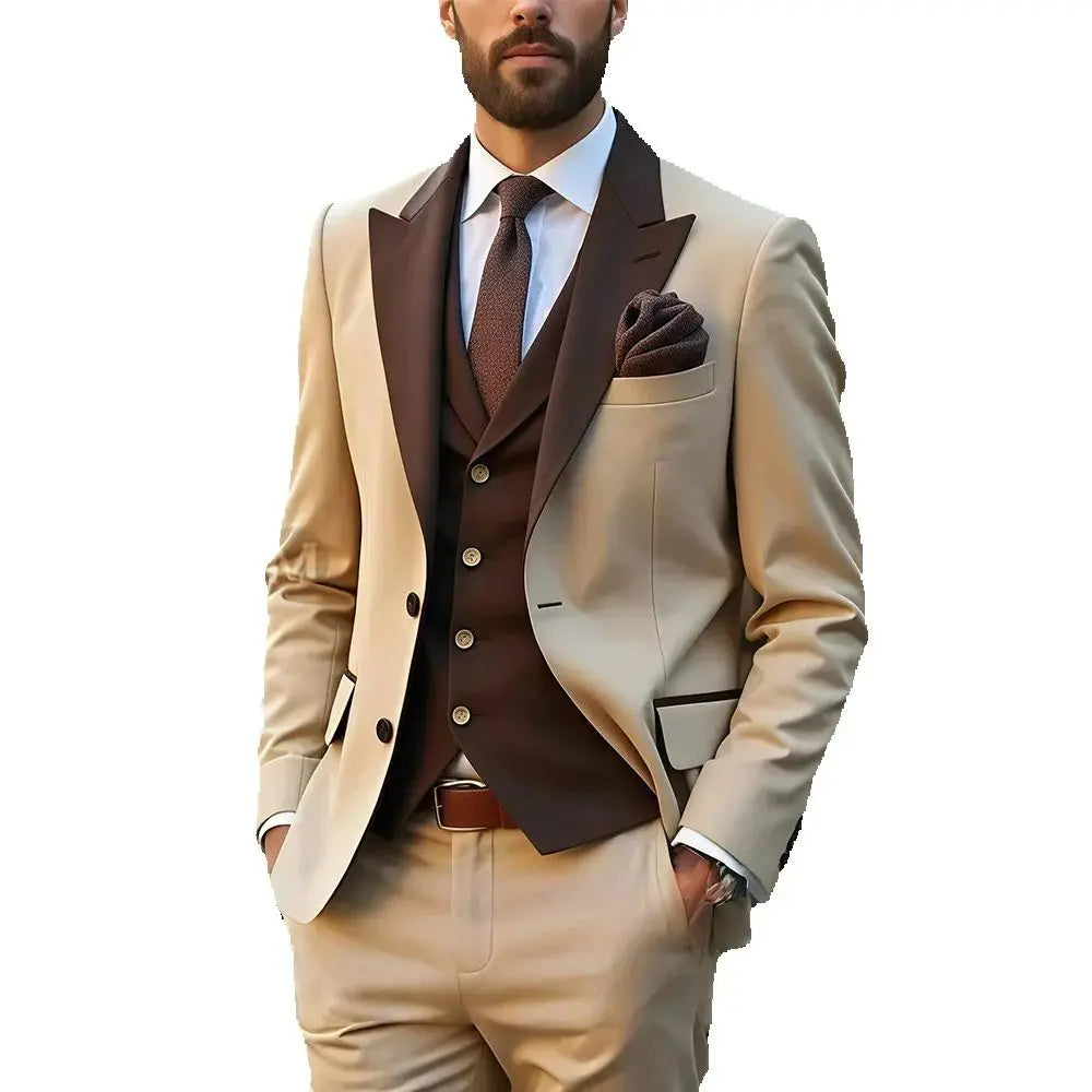 3 Piece Peaked Lapel Single Breasted Groom Wedding Suit Vintage LADYLYS