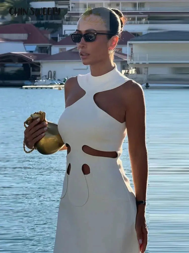 Elegant Halter Women's Dress Sleeveless Lady Mini Chic Female Robe Holiday LADYLYS