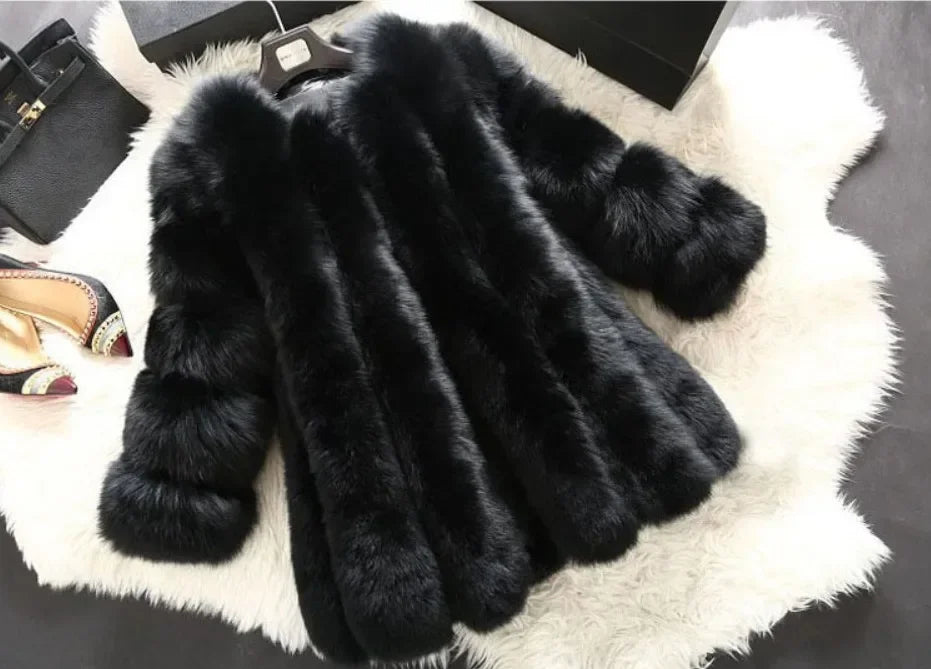 Women's Short Faux Fur Jacket with Puff Sleeves
