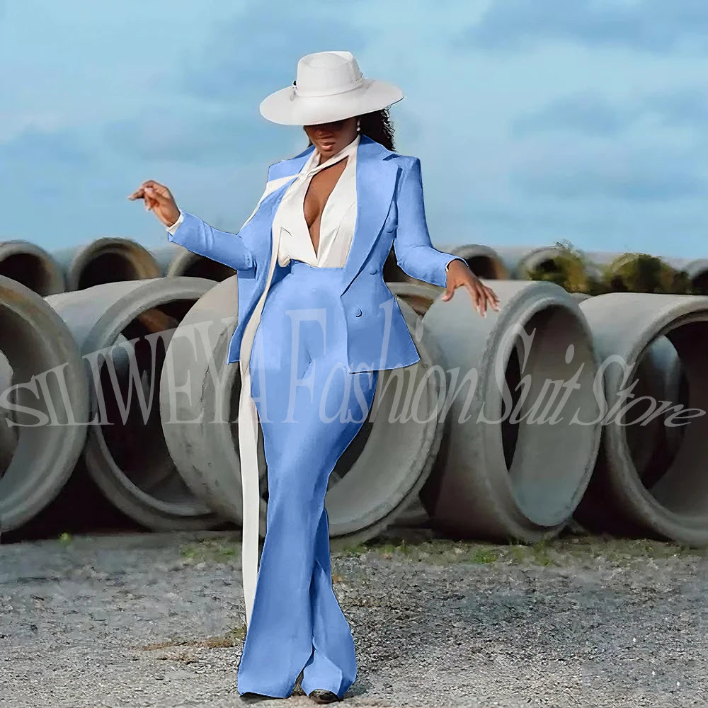 Women's 2-Piece Tuxedo Suit – Double Breasted V-Neck Blazer & Pants | Office, Wedding & Evening