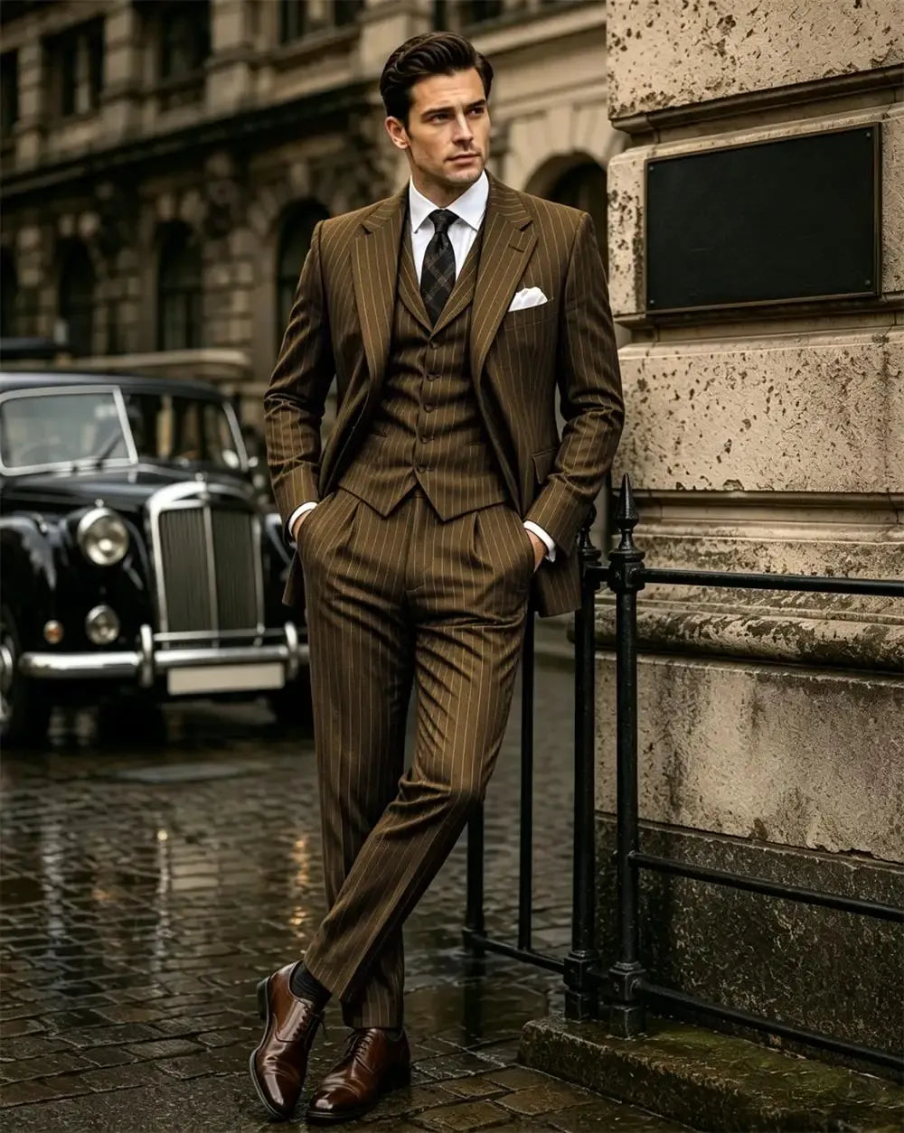 Men's Slim-Fit Pinstripe Three-Piece Suit