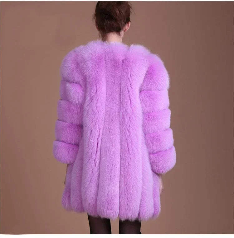 Women's Short Faux Fur Jacket with Puff Sleeves