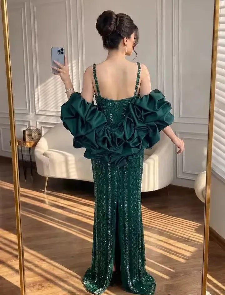 Satin A-Line Prom Dress with Crystal Beading