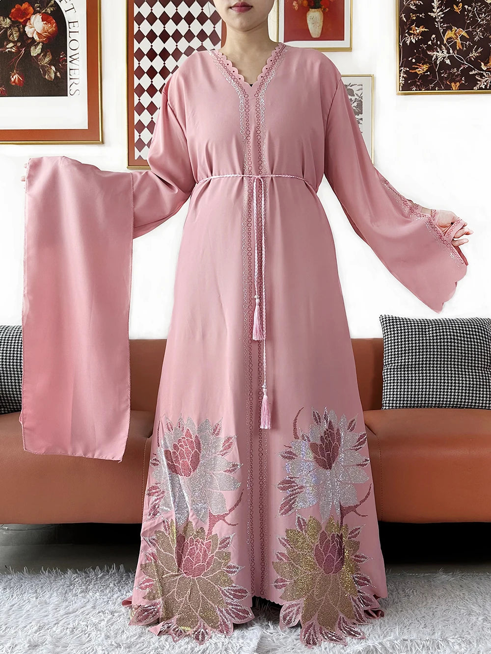 Muslim Party Dress Chiffon Diamond Long Sleeve Casual LADYLYS