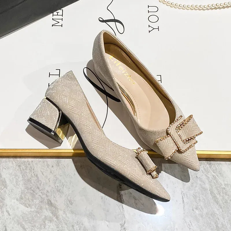 Women's Pointed-Toe Jacquard Block-Heel Pumps
