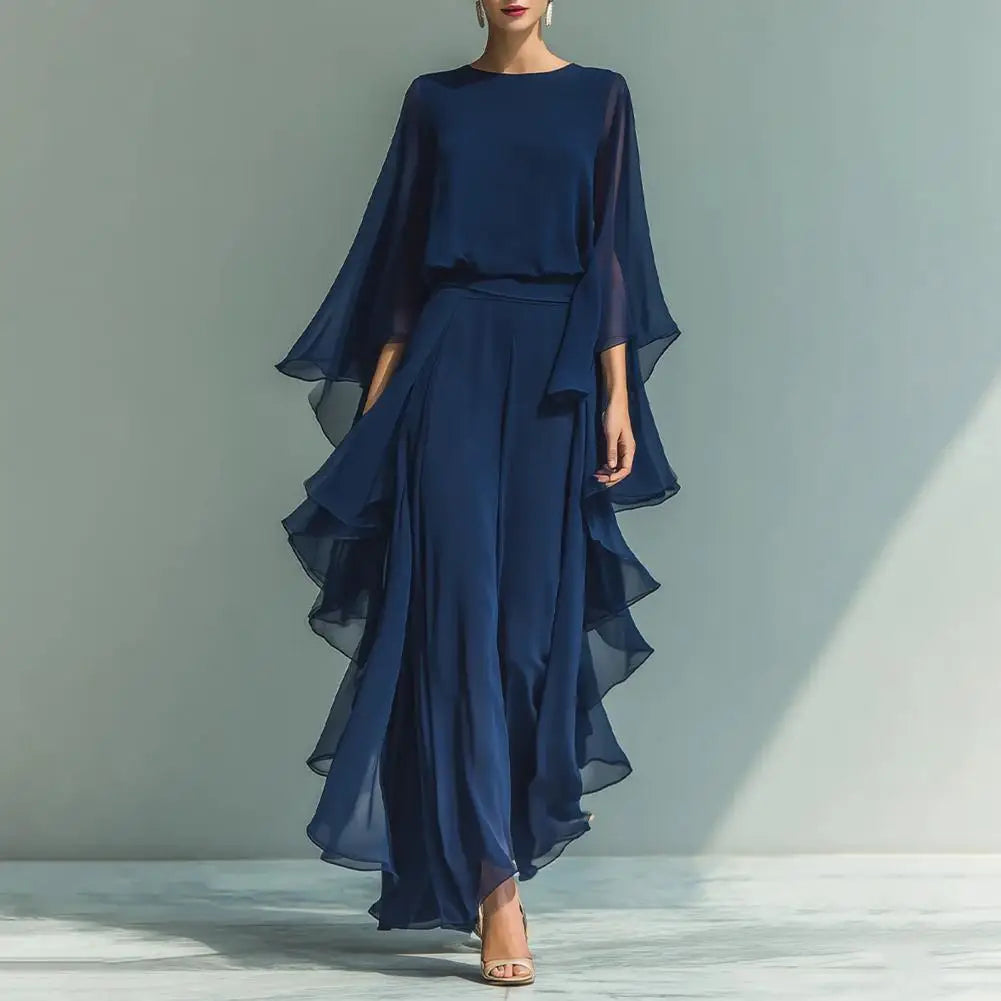 Slegant Suits 2pcs Sets Ruffle Bell Sleeve Shirt and High Waisted Wide Leg Pants Two Pieces LADYLYS